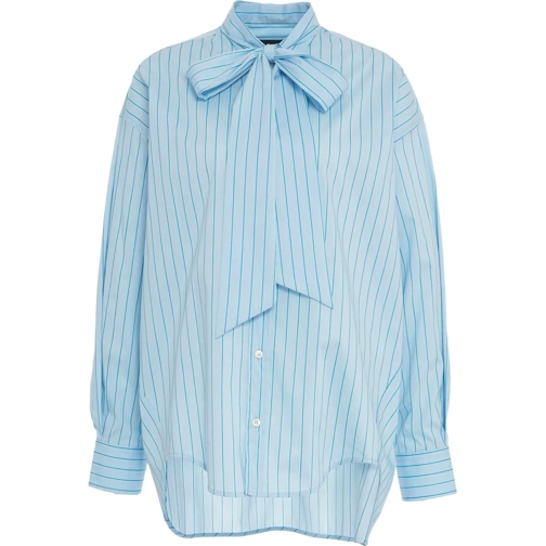 Roberto Collina Chemisiers Striped blouse with bow collar blau