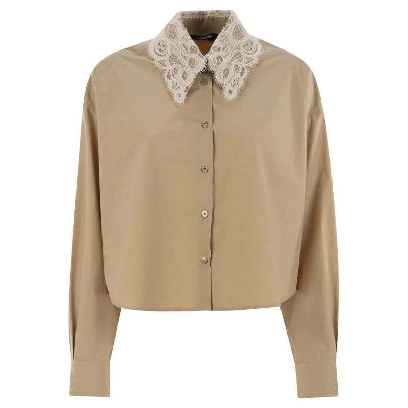Fabiana Filippi Overhemd Cropped Shirt With Lace Collar Neutrals