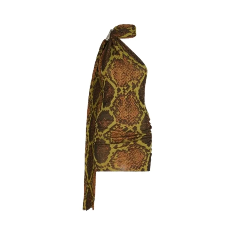 The Attico Minikleid One-Shoulder Mini Dress With All-Over Python Print Black