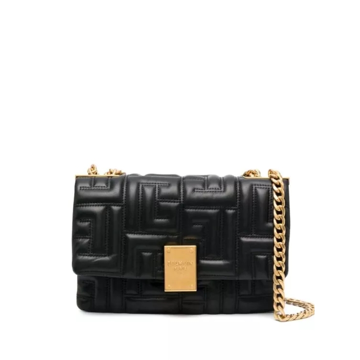 Balmain 1945 Soft Quilted Leather Shoulder Bag Black Sac a bandouliere