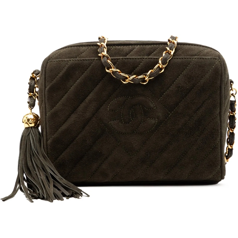 Chanel Schultertasche CC Diagonal Quilted Suede Tassel Diamond Camera Ba grün