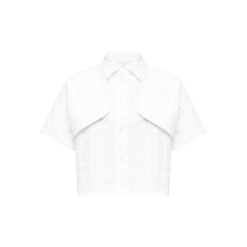 MM6 Maison Margiela Hemd Cropped White Shirt With Overlay Detail White