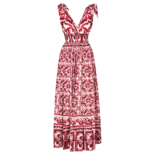Dolce&Gabbana Majolica-Print Poplin Long Dress Red Robes Maxi