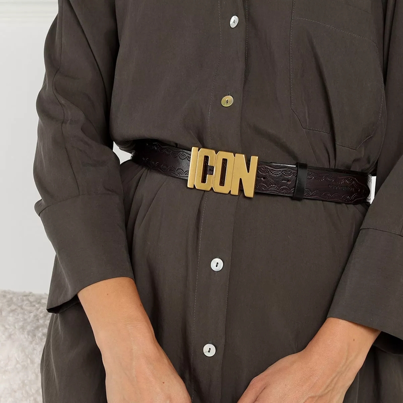Dsquared2 Ledergürtel Be ICON Belt Border Pattern Black+Old Gold(Image 2)