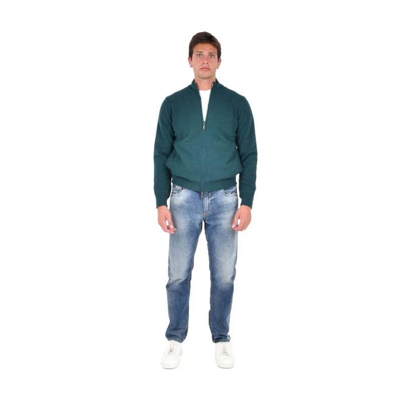 Drumohr  Reversible Cashmere Jacket With Razor Blade Patter Blue