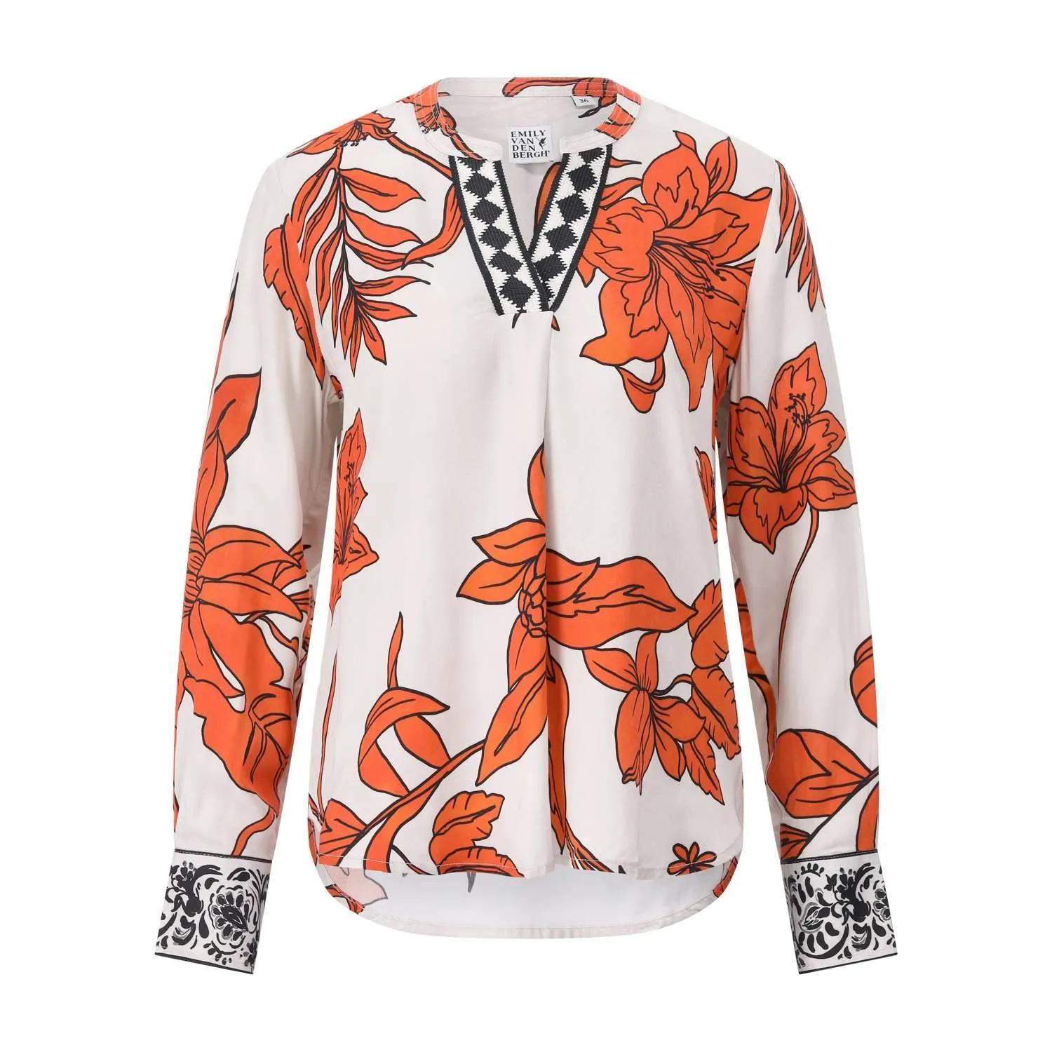 Thumbnail - Emily can den Bergh - Blusenshirt mit floralen Print - Größe 40 - orange