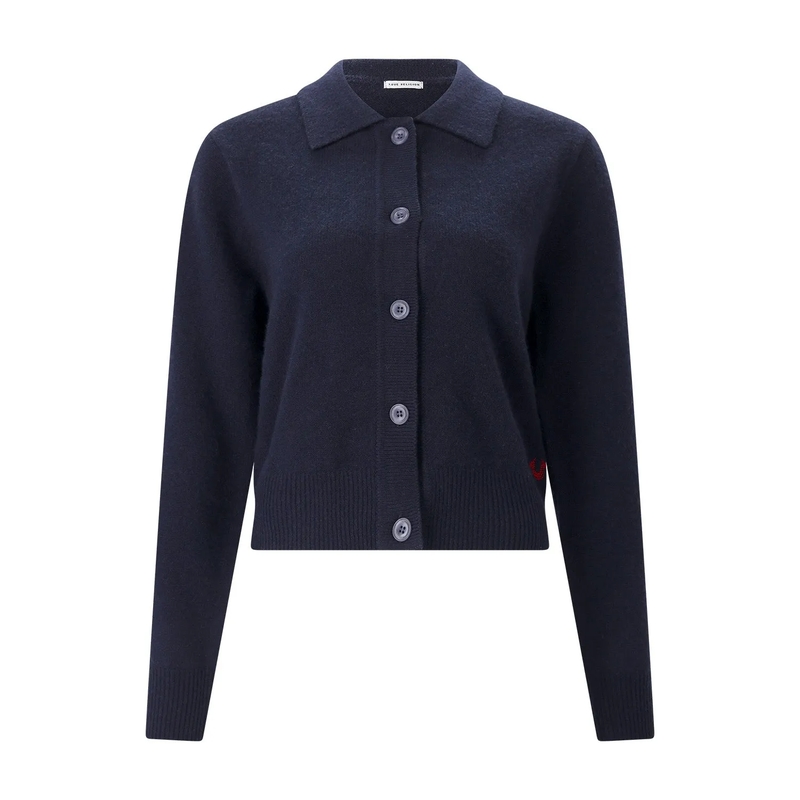 True Religion Poloshirt Strickjacke aus Wolle & Kaschmir dunkel-blau
