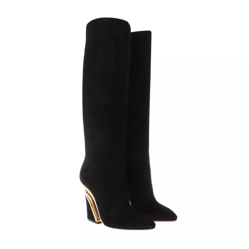 Christian Louboutin Levibotta Knee High Boots Suede Black/Gold Stiefel