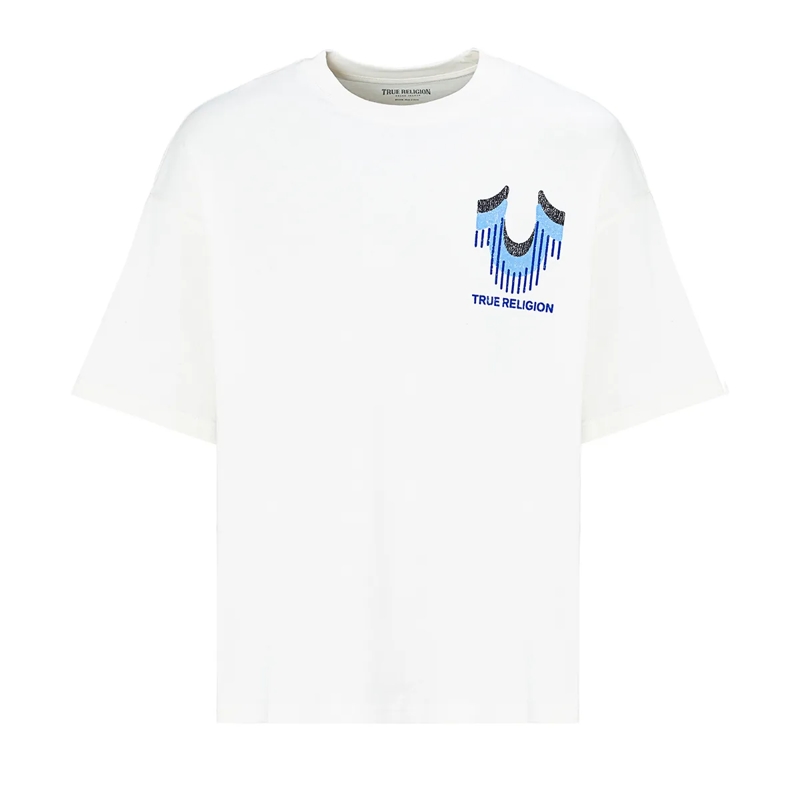 True Religion T-Shirt - Lockerer Schnitt- Überschnittende Schultern- L winterweiß