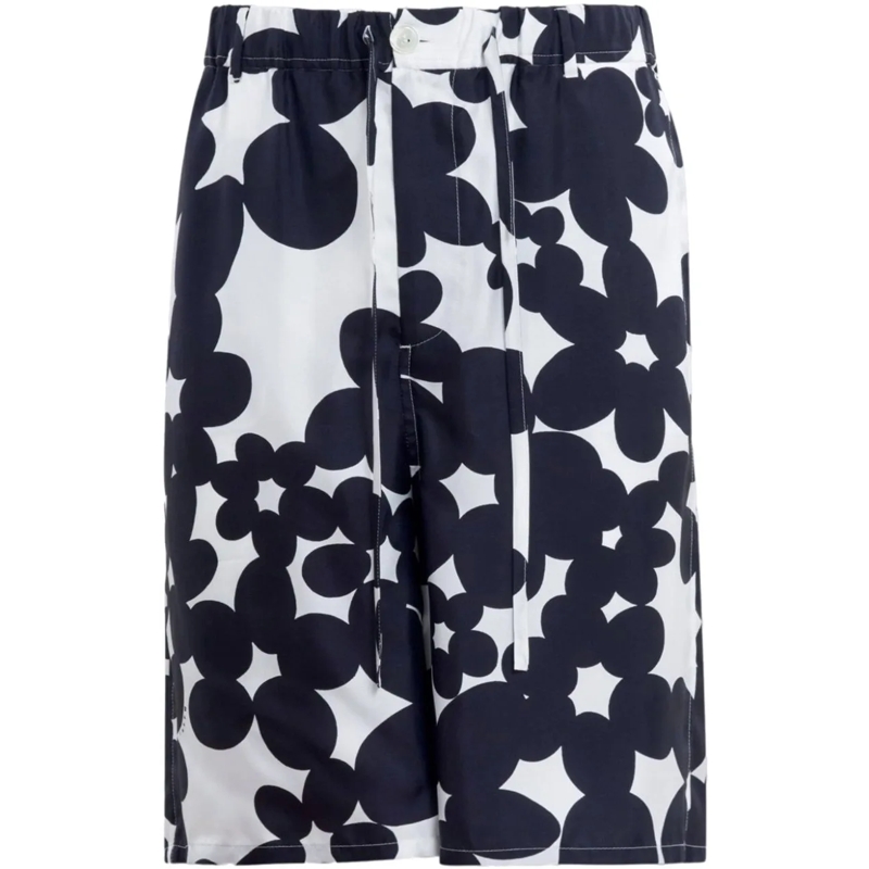 Marni Shorts Flower Printed Silk Shorts Black/white weiß