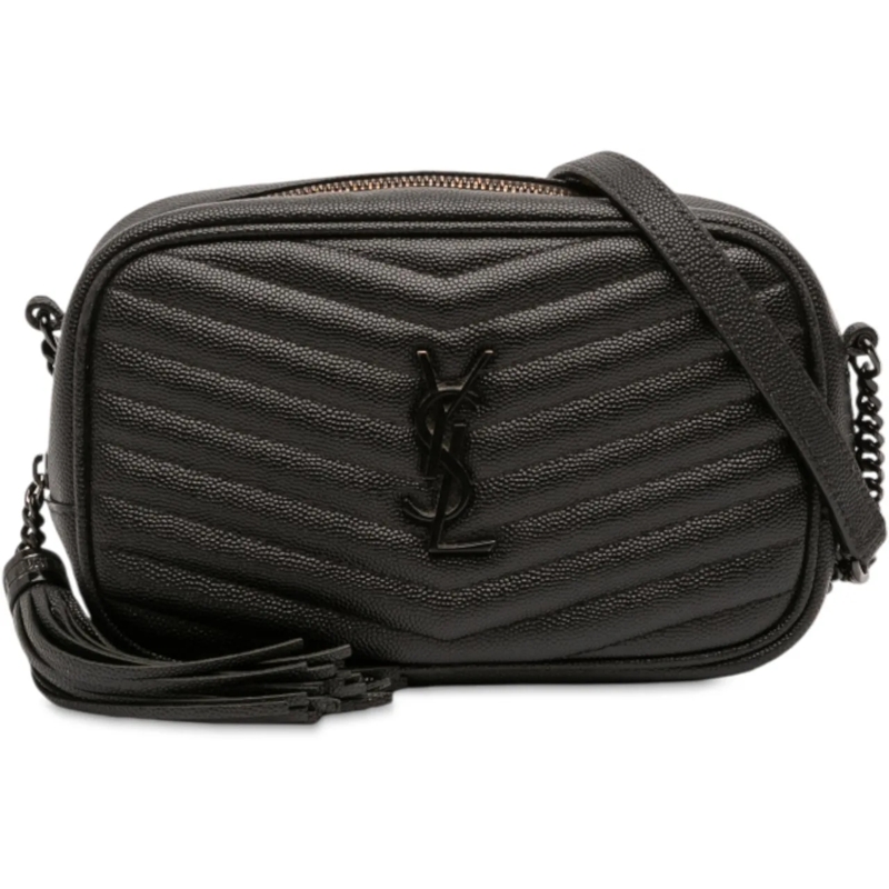 Saint Laurent Schultertasche Mini Grain de Poudre Monogram Monochrome Lou Camer schwarz