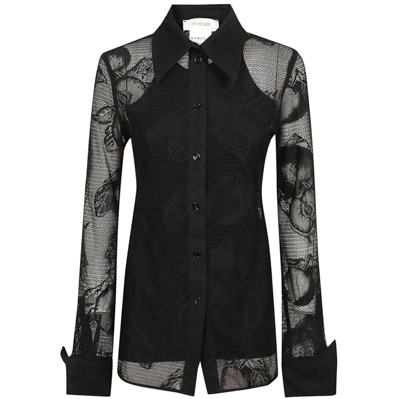 Sportmax Casual top Floral-Pattern Semi-Transparent Asti Shirt Black