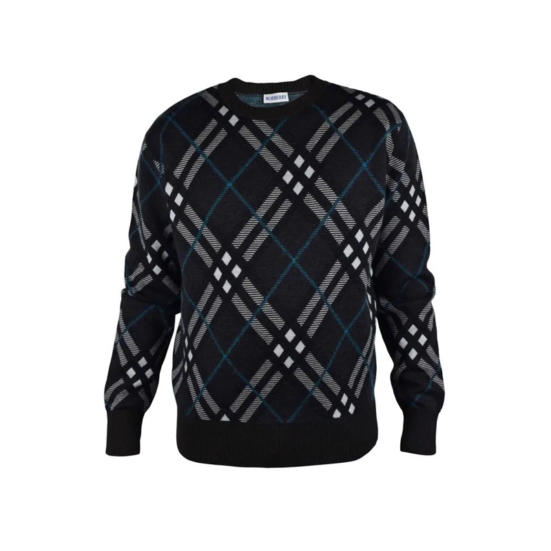 Burberry Pullover Brown And Black Wool Sweater With Check Pattern Black