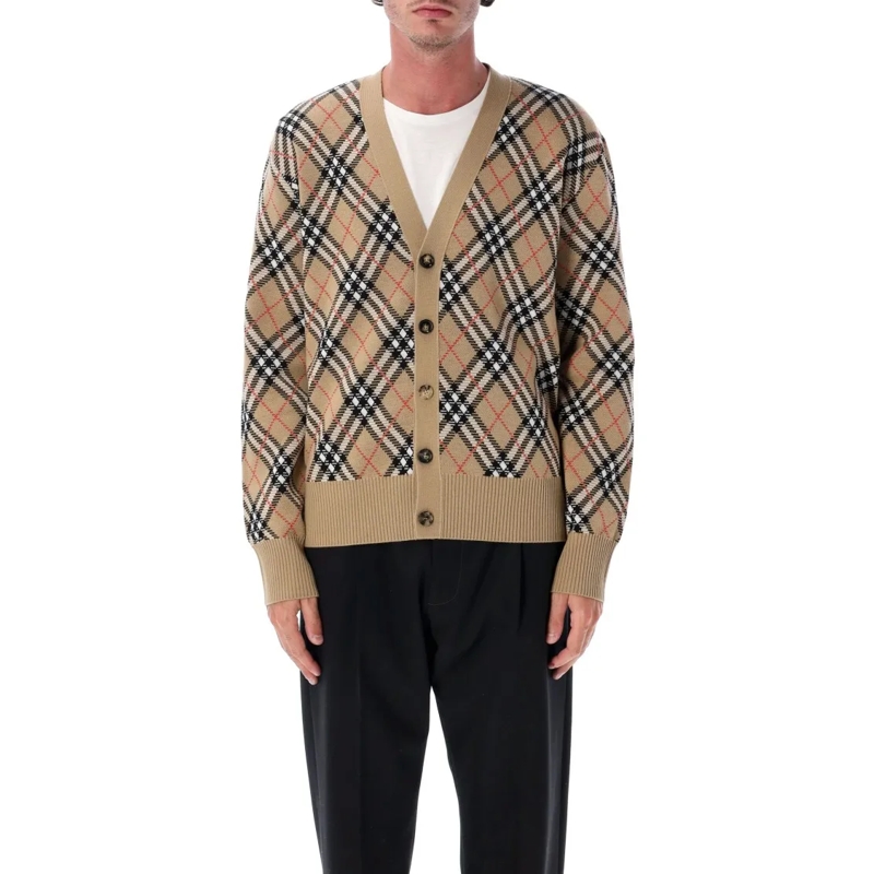 Burberry Strickjacke Button-Up Cardigan With Classic Checkered Pattern Black