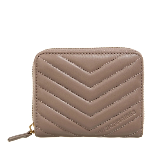 LES VISIONNAIRES Elina Quilting Taupe Brown Zip-Around Wallet