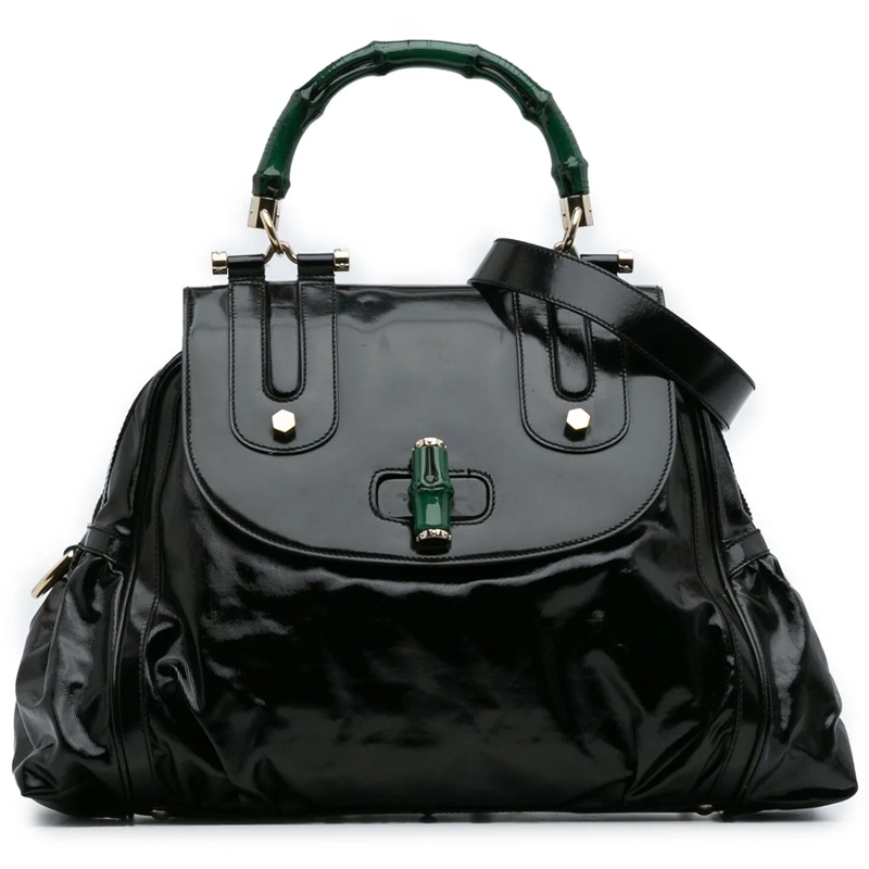 Gucci Sac à bandoulière Dialux Pop Coated Canvas Bamboo Top Handle Bag grün