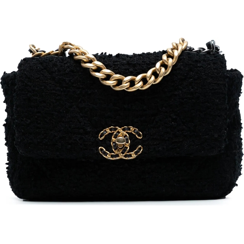 Chanel Schultertasche Medium Tweed 19 Flap schwarz