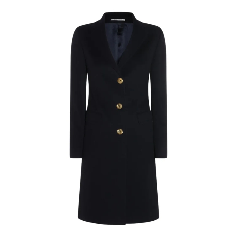 Tagliatore Manteau de transition Tailored Long Coat With Gold Button Details Black