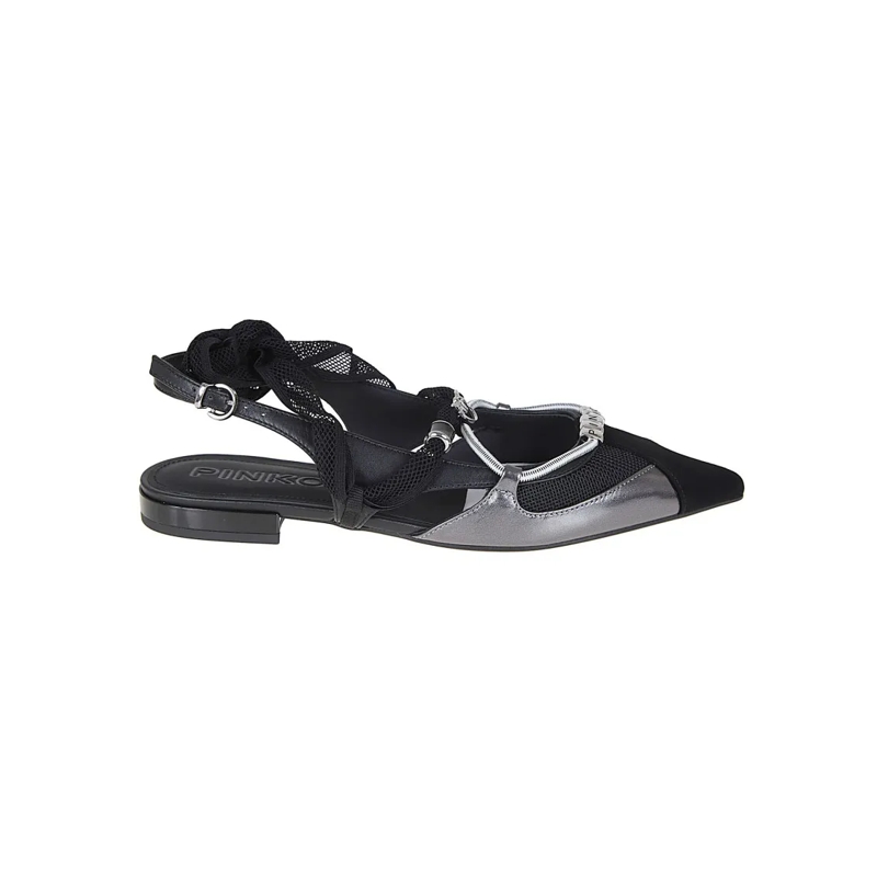 Pinko Ballerines Pointed Toe Ballerina Flats With Adjustable Strap  Black