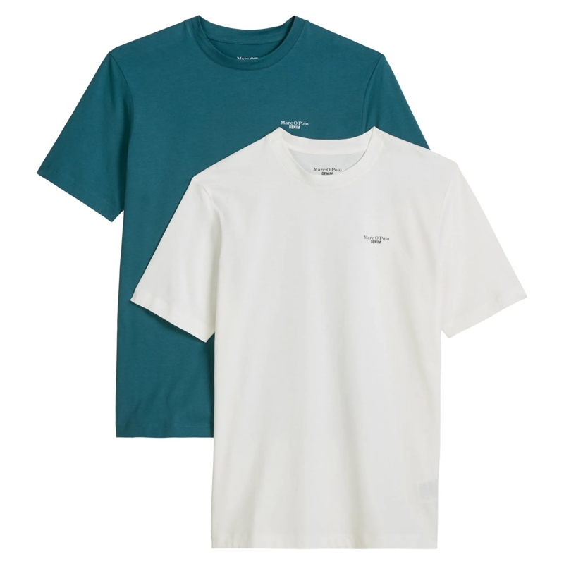 Marc O´Polo Hemd T-Shirt, SSL, Logo Print, Doubl 2er Pack petrol