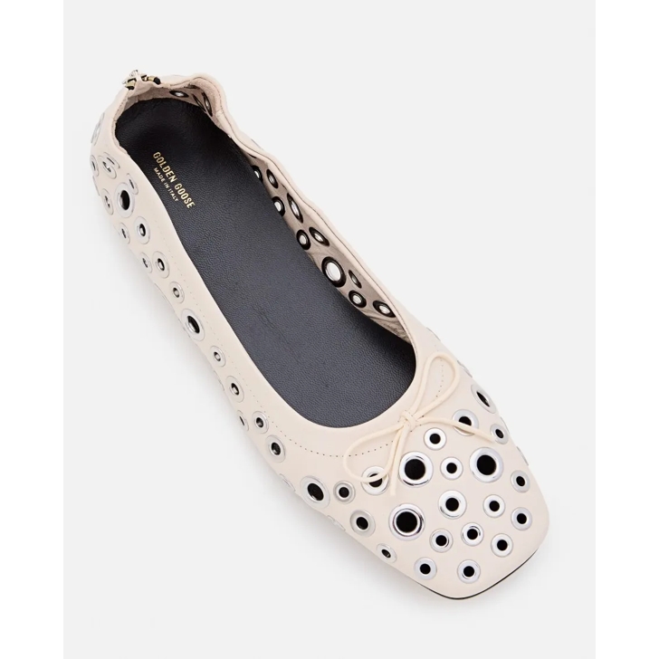 Golden Goose Cream Amy Square Toe Leather Ballet Flats