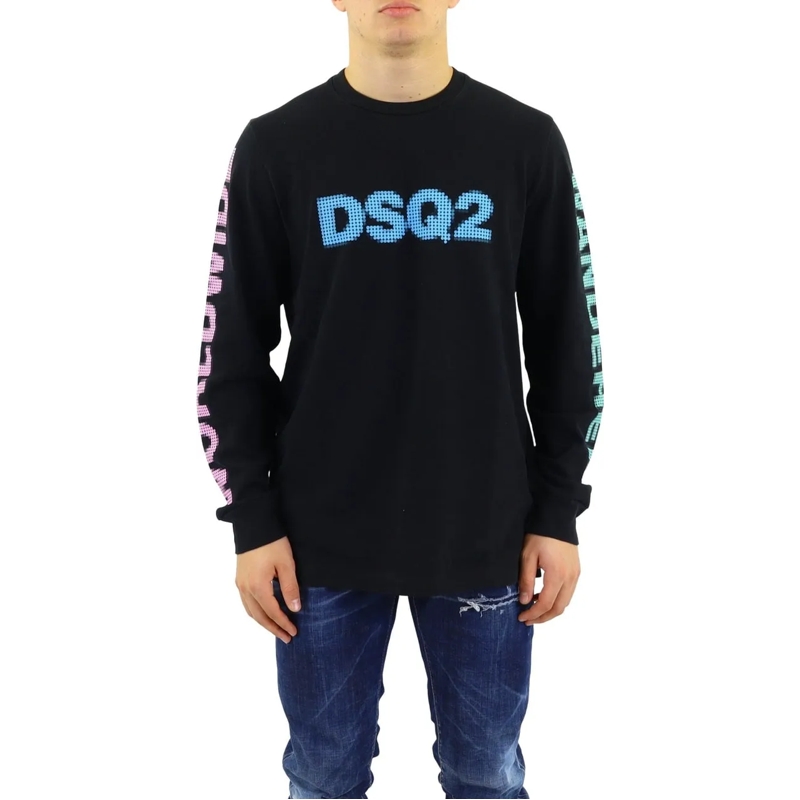 Dsquared2 Legeres Oberteil Heren DSQ2 WorldWide Longsleeve Zwar schwarz