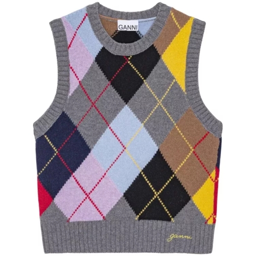 GANNI Harlequin-Pattern Intarsia-Knit Vest Multicolor 
