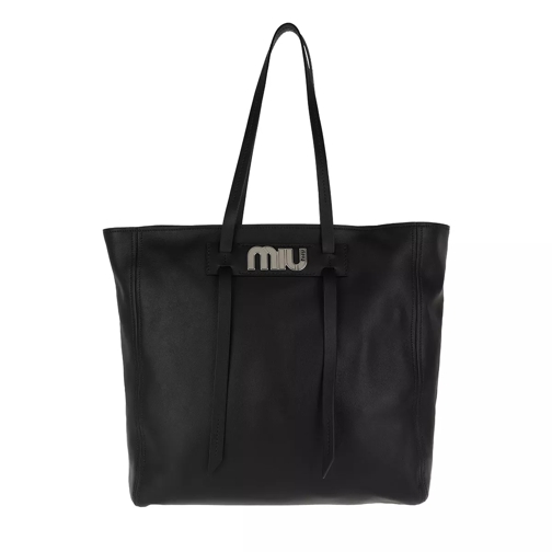 Miu Miu Logo Plaque Shopper Tote Leather Black Fourre-tout