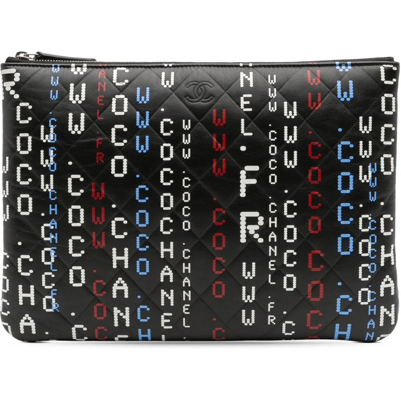 Chanel Pochette Medium Quilted Lambskin Data Center O Case Clutch schwarz