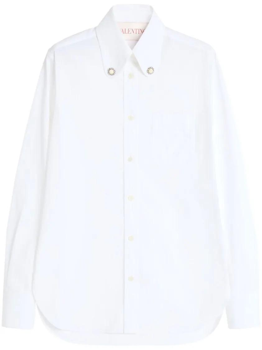Thumbnail - Valentino Garavani - Tailored White Cotton Shirt With Decorative Button - Größe 44 - weiß