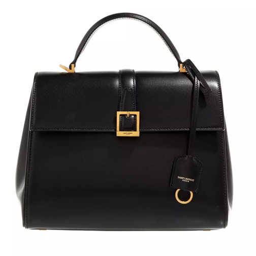 Saint Laurent Le Fermoir Small Top Handle Bag Shiny Leather Black Schooltas