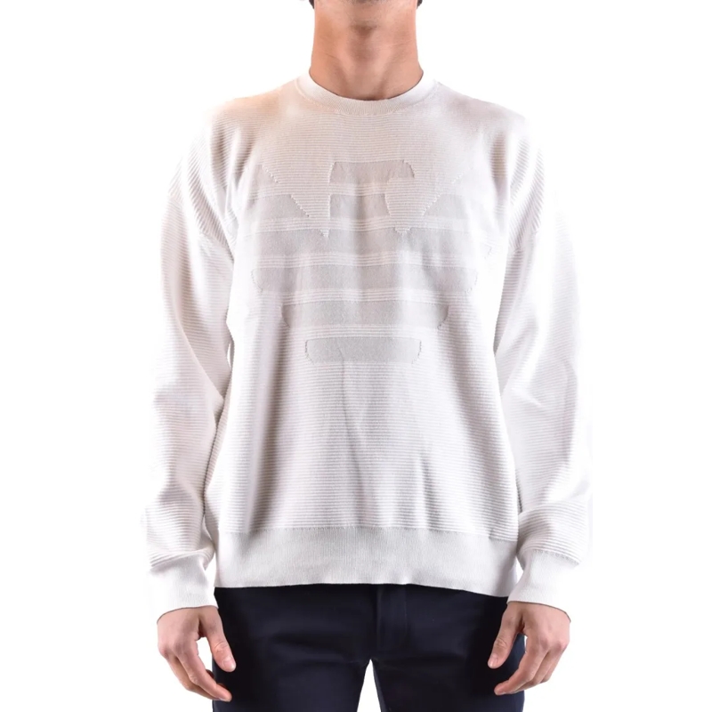 Emporio Armani Pull White Knitwear With Textured Emblem White