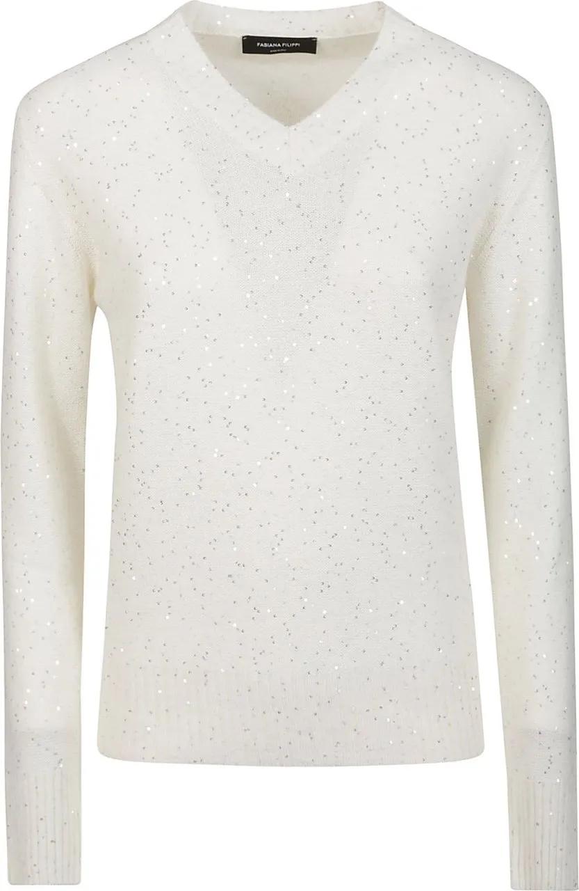 Thumbnail - Fabiana Filippi - V-neck Sweater White - Größe 44 - weiß