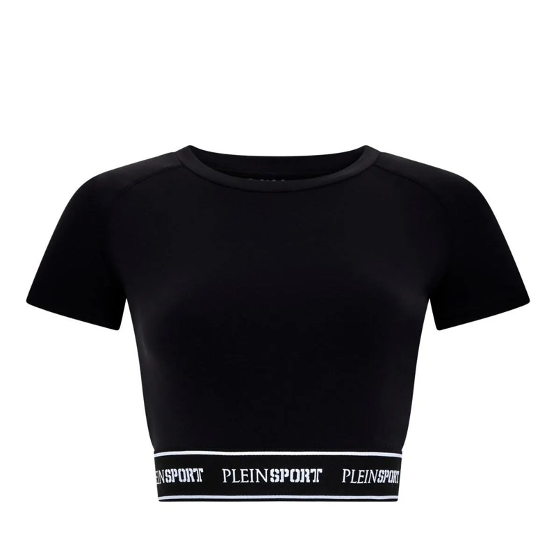 Plein Sport Top Fleece Cropped T-Shirt schwarz