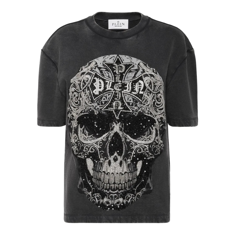 Philipp Plein T-Shirt T-Shirt Man Fit Skull Verziert schwarz