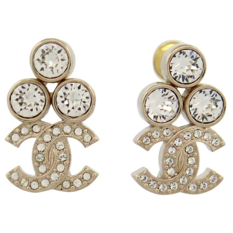 Chanel Ohrstecker NEUE CHANEL-OHRRINGE MIT METALL-CC-LOGO UND STRASS gold