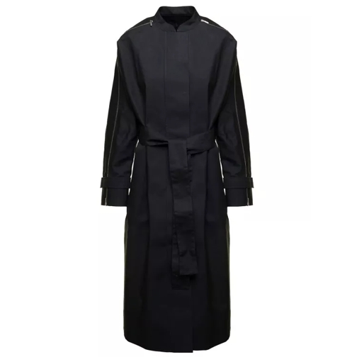 Salvatore Ferragamo Long Blue Trench Coat With Matching Belt And Zip I Black 