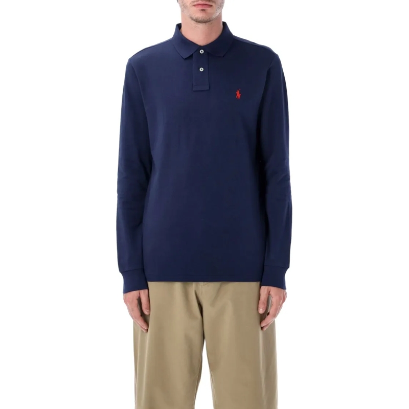 Polo Ralph Lauren Polohemd Long-Sleeve Cotton Piqué Polo Shirt Custom Slim-Fi Blue