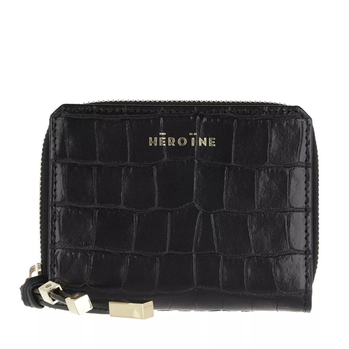 Maison Hēroïne Zoe Ziparound Wallet Medium Croco Black Portemonnaie mit Zip-Around-Reißverschluss