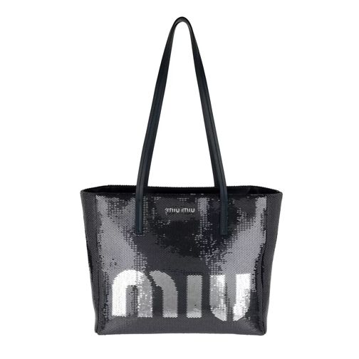 Miu Miu Logo Shopping Bag Blu/Argento Rymlig shoppingväska