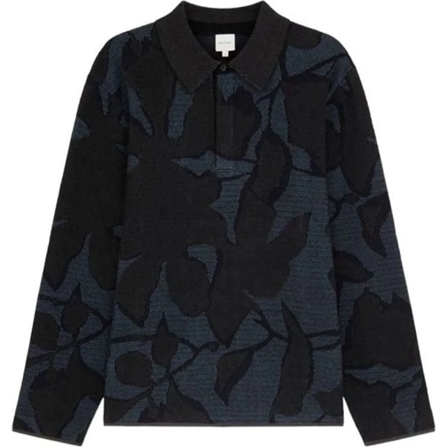 Paul Smith Sweatshirts Pull col polo Jacquard Feuilles bleu Brun M1R 920Y mehrfarbig