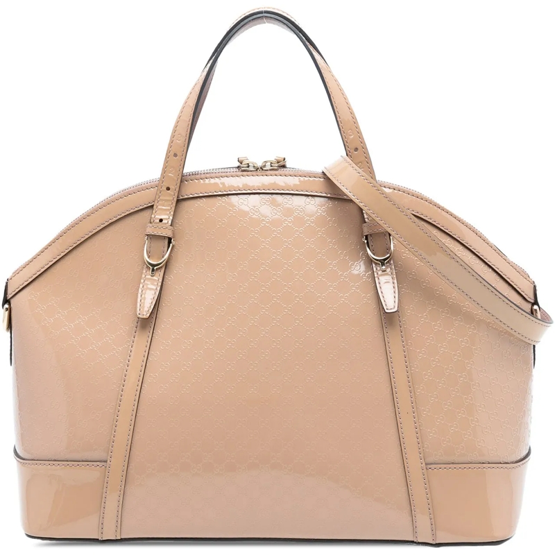 Gucci Schultertasche Large Microguccissima Patent Nice Dome Satchel braun