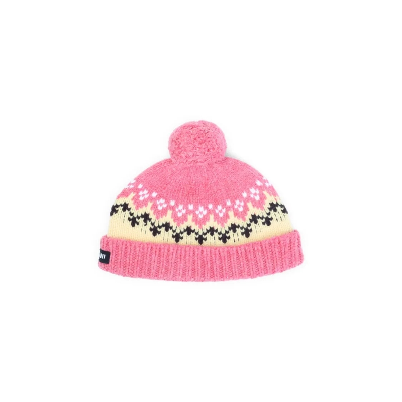 Miu Miu Hoed Knitted Pink Wool Hat With Pom-Pom Pink