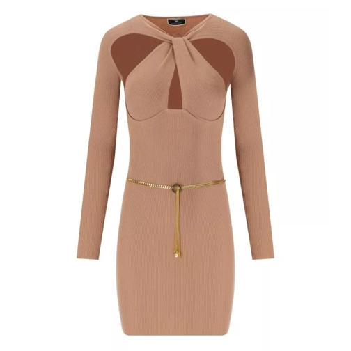 Elisabetta Franchi Nude Knitted Dress With Twist Neck Brown 