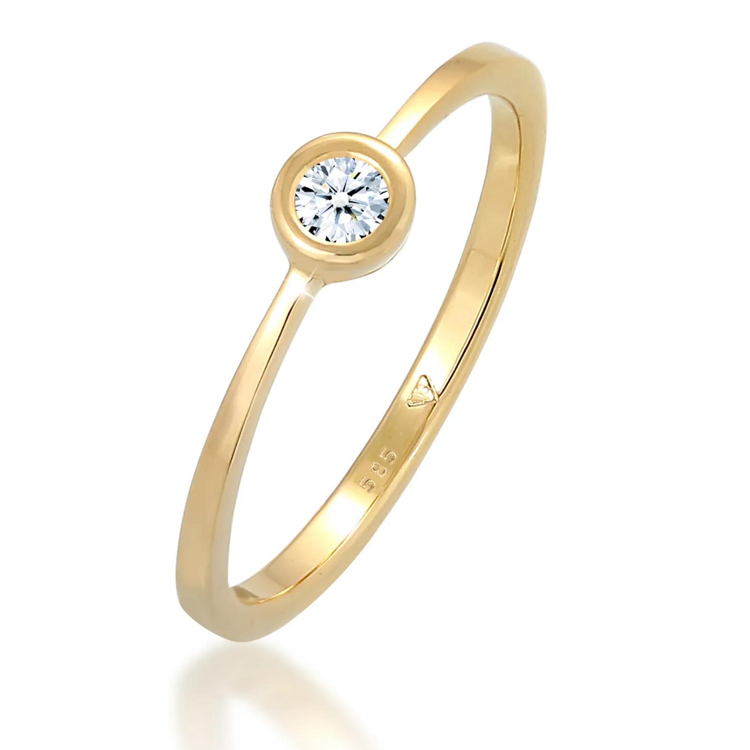 Elli Ringe - Ring Verlobung Solitär Diamant 0.06 ct. 585 Gelbgo - Gr. 52 MM - in Weiß - für Damen