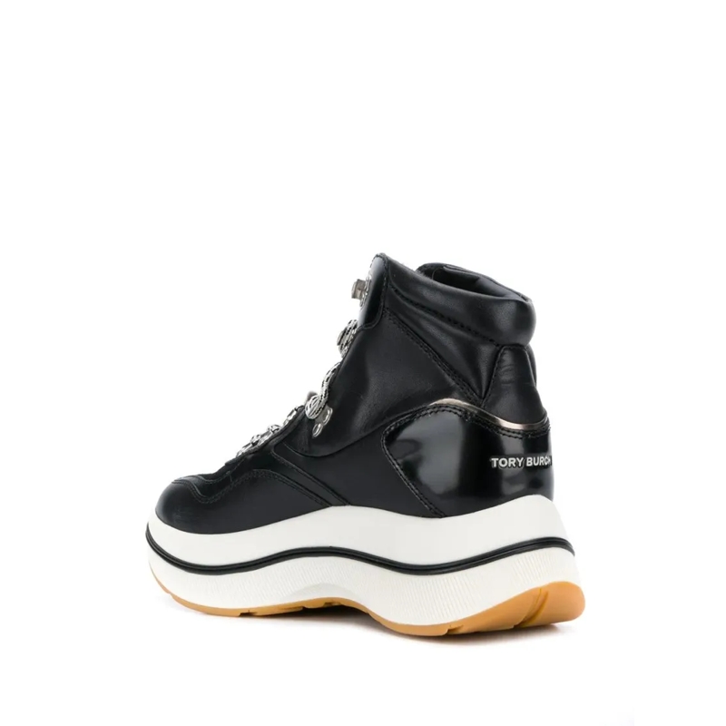 Tory Burch Bottes Long Black Leather Boots With Padded Ankle Collar  Black