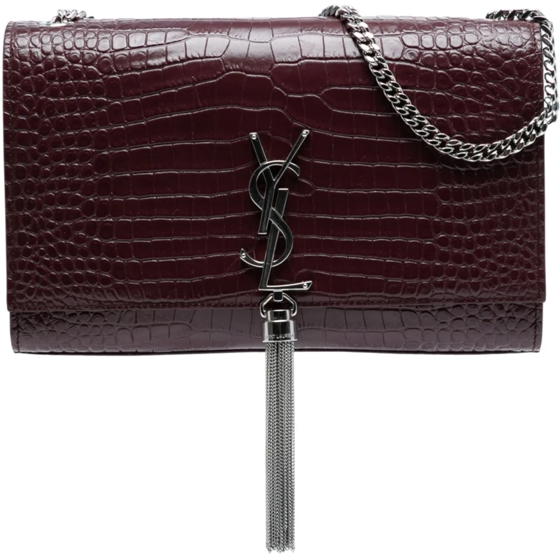 Saint Laurent Schultertasche Medium Croc Embossed Leather Monogram Kate Tassel  rot
