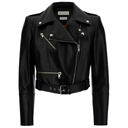 Alexander McQueen Black Cropped Biker Jacker With Matching Belt In S Black 