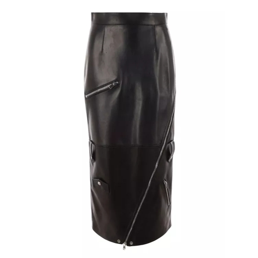 Alexander McQueen Long Black Skirt With Zip Embellishment In Smooth  Black 