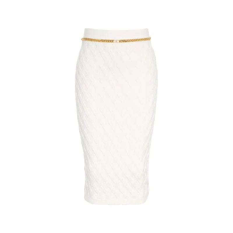 Elisabetta Franchi Midirok Knit Skirt With Chain Detail White